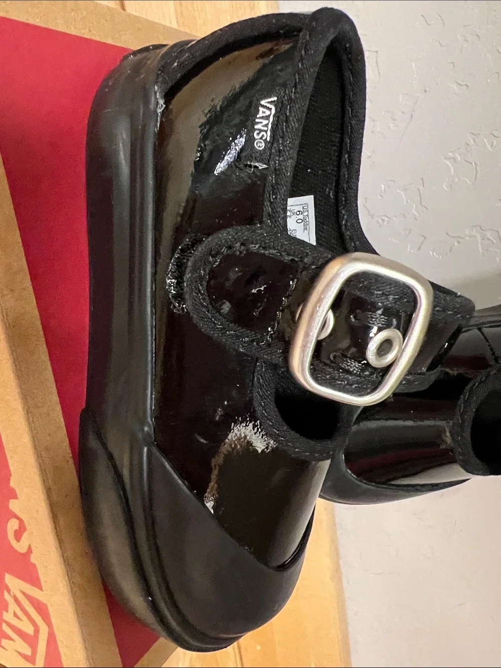 Vans Kids Black Patent Mary Jane with Silver Buckle